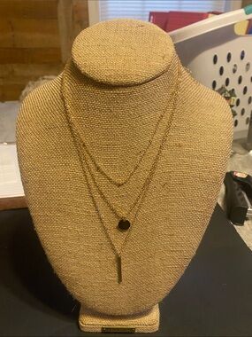 Fashion Jewelry Gold Layered Disc & Bar Necklace